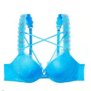 Victoria’s Secret Very Sexy Rose & Grommet Push Up Bra- Capri Blue-36B -11239134